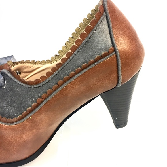 Oxford Pumps in cognac and grey w/ Ribbon Tie - Picture 6 of 8